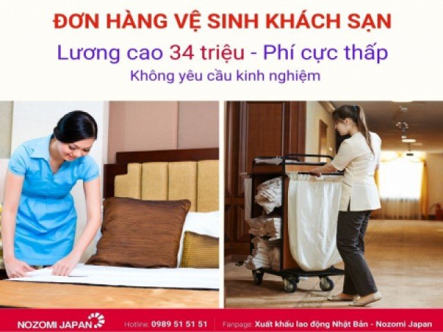 Đơn hàng đi Nhật vệ sinh khách sạn lương cao phí cực thấp, không yêu cầu kinh nghiệm